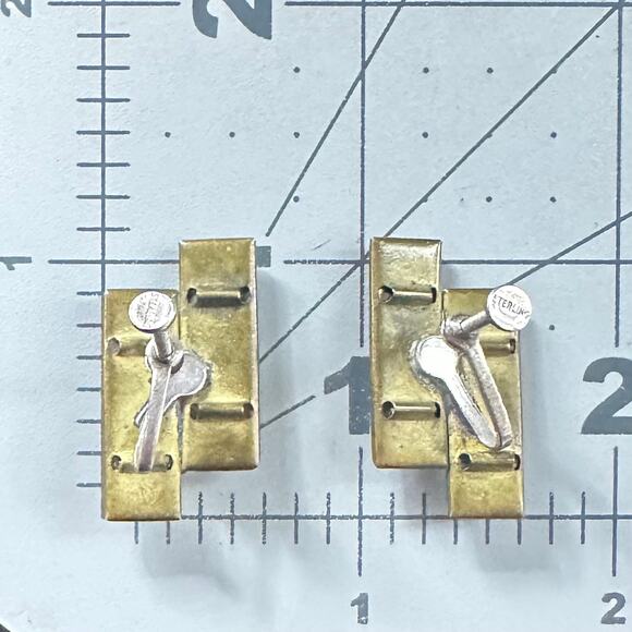 Antique Art Deco 1920s brass Czech glass sterling silver screw back earrings - Picture 10 of 10